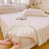Korean Style Crinkled Gauze Quilted Bed Skirt with Fresh Lace Trim - Non-slip Home Bedding Set