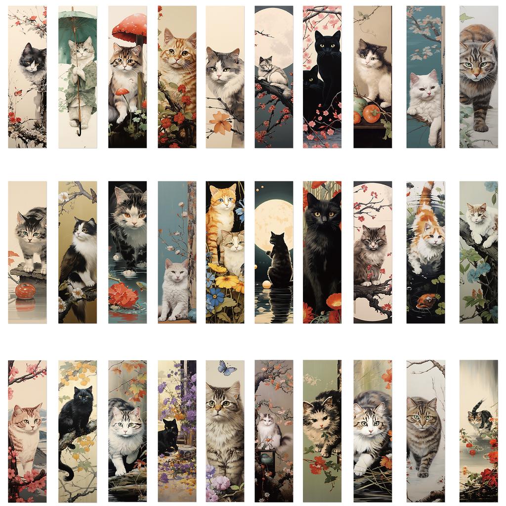 30PCS Japanese Style Cat Bookmarks European And Shadow Decoration Creative Landscape Bar Durable Reading Photography Accessories