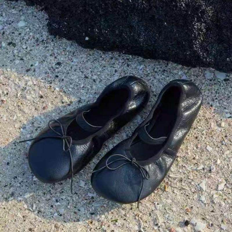 

Fashion Spring new flat shoes women fashion round head shallow mouth butterfly knot soft sole anti-slip wear-resistant single shoes 40 чёрный