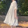 Japanese Lolita Style Summer Women White Dress Peter Pan Collar High Waist Loose Dress Flare Sleeve Party Cute Kawaii Dress