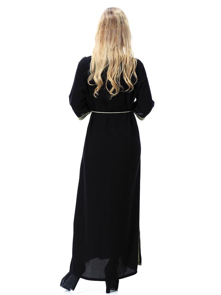 Damen Kurzarm Gold Floral Langes Kleid, TH920