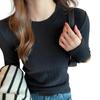Women Bottom Tops Round Neck Long Sleeve Slim Fit Pullover Tops Solid Color Design Ribbed Texture Tee Shirt
