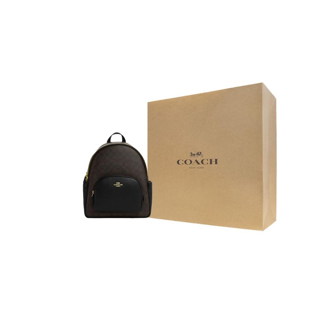 Coach Mochila de Cuero con Cierre de Cremallera y Monograma Double C, Pista 27, Grande para Mujer, Color Nogal Negro, CZ176-IMXAQ