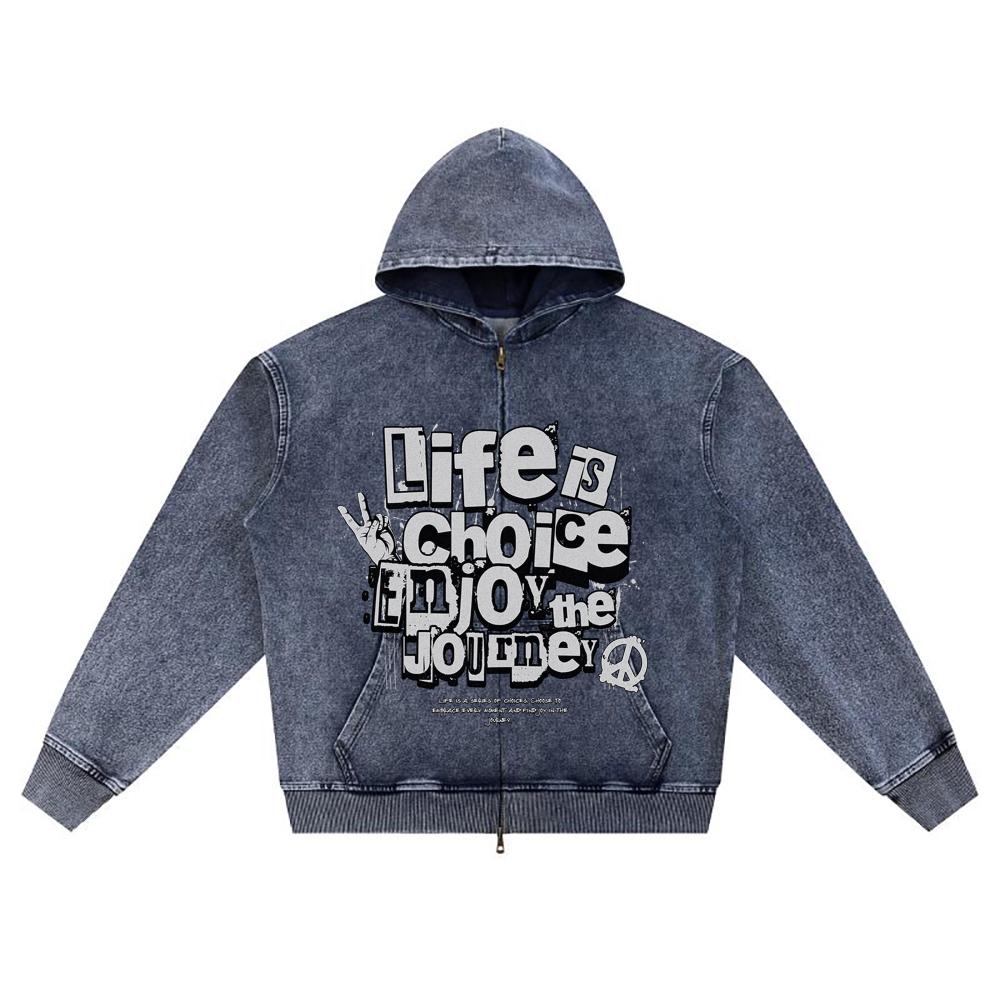 

Худи на молнии из вязаного денима с DTG-принтом Life Is Choice Enjoy The Journey Brother Print XL темно-синий