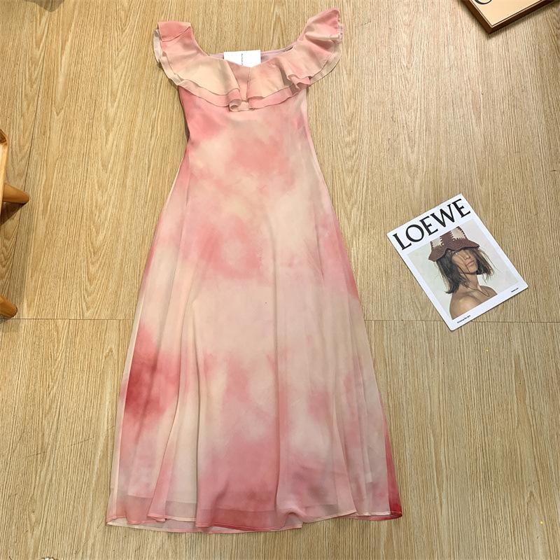 

Элегантное платье с кулоном из шифона с квадратным вырезом и цветочным узором 2025 года, платье с оборками по краю S