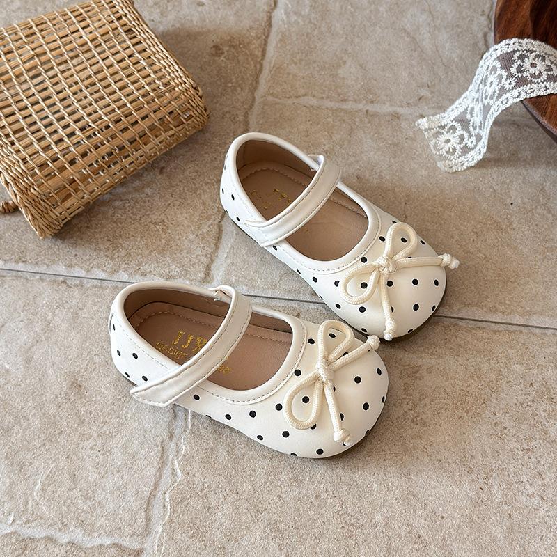 Girls' Korean-style Ballet Flats with a Bow detail2026Spring and Autumn New Soft Sole Slip-On Loafers Leather Shoes