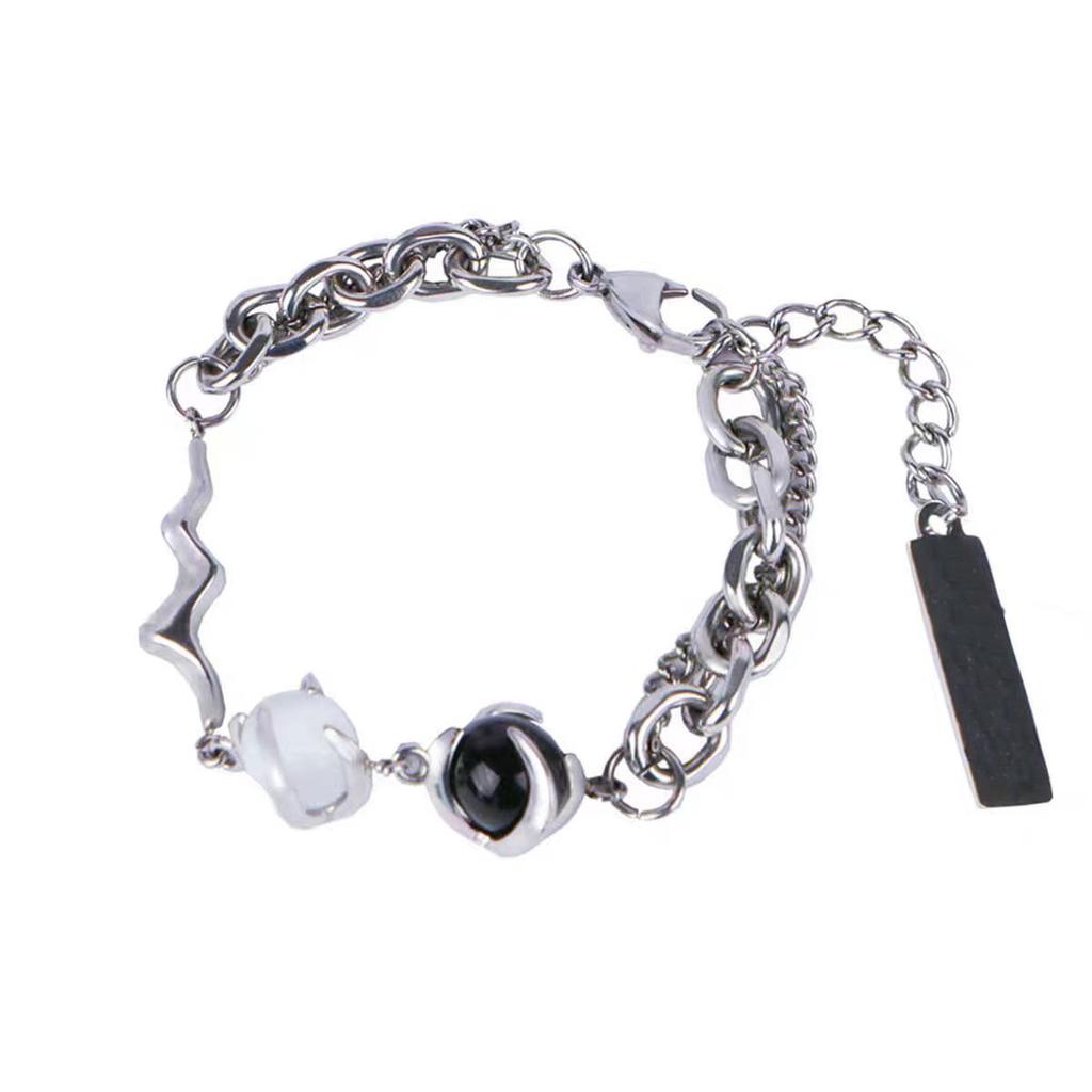 Originelles Nischen-Vielseitigkeitsdesign Katzenaugenstein Schwarz-Weiß Armband für Männer und Frauen, Leichter Luxus High-End Gefühl, Nicht anlaufender Titanstahl