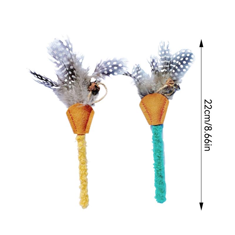 Cat Wand 2X Cat Chew Toys Feather Teething Enrichment Promotes Play Exercise And Reduces Boredom For Indoor Outdoor Activities
