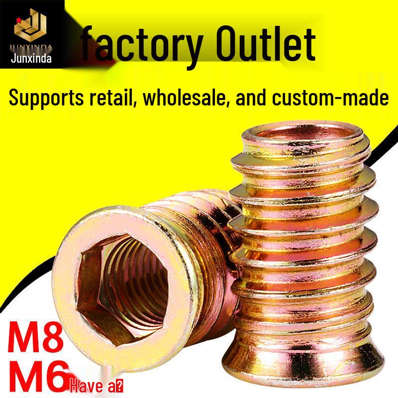 

M6M8 Hex Socket Woodworking Nut - Pre-embedded Internal & External Thread Iron Nut M6×12 length