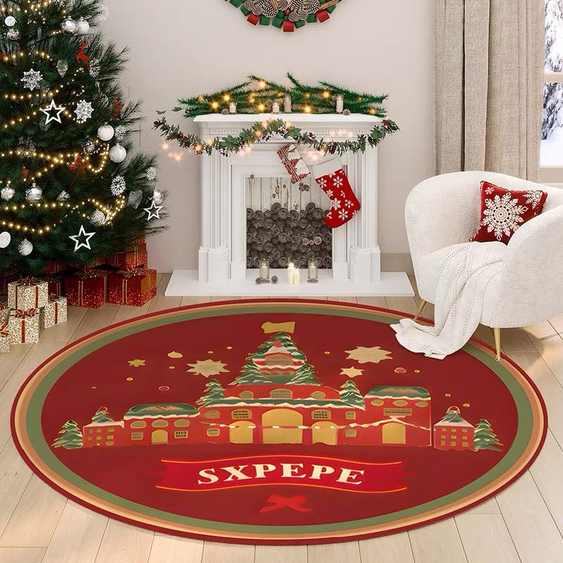 Christmas Themed Carpet Round Living Room Bedroom Non-Slip Decorative Mat Rectangular Entrance Can Be Tailored Floor Mat