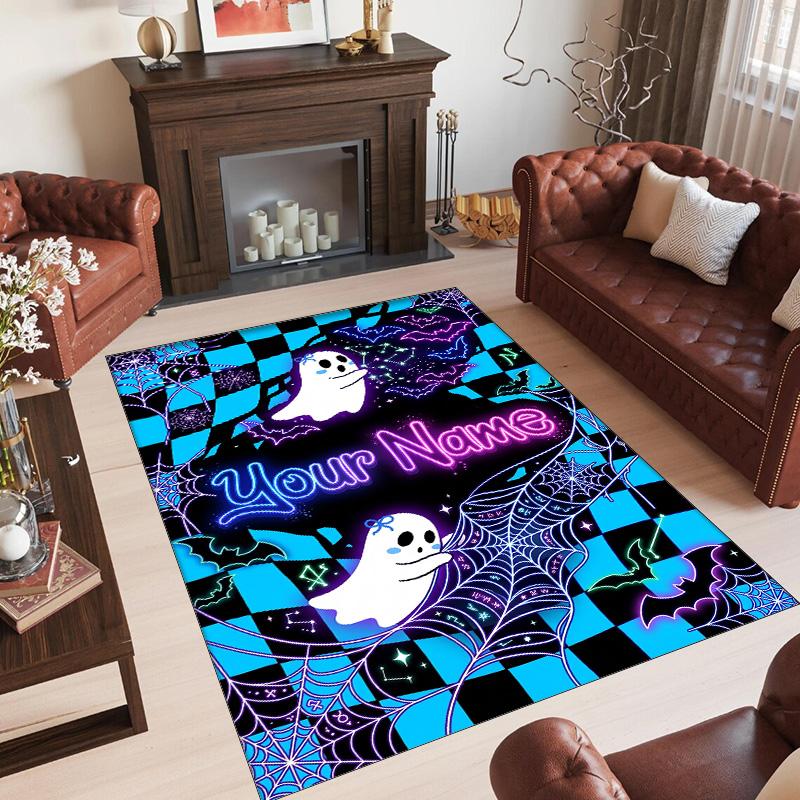 Halloween Theme Crystal Velvet Floor Rug Personalized Custom Name Text Warm Carpet Home Decoration
