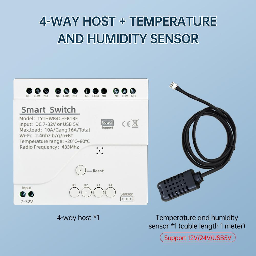 Graffiti WIFI Smart Switch with Temperature and Humidity Sensor 4-way Temperature and Humidity Version DC 7-32V AC 85-250V