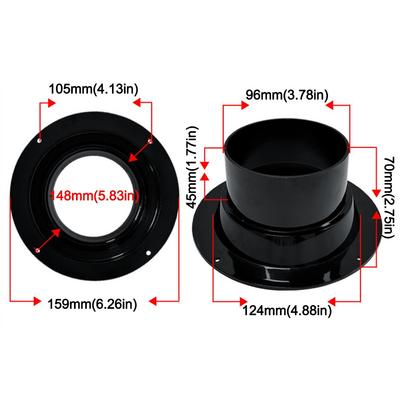 ABS Uitlaatkanaal Connector Flens Zwart 50-160mm Schuine Flens Adapter Ronde Luchtventilatie Slang Connector