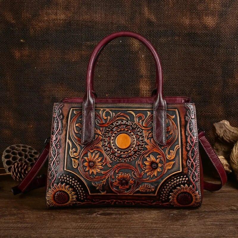 Johnature Borsa in pelle da donna in rilievo retrò squisita Borse a tracolla versatili di grande capacità