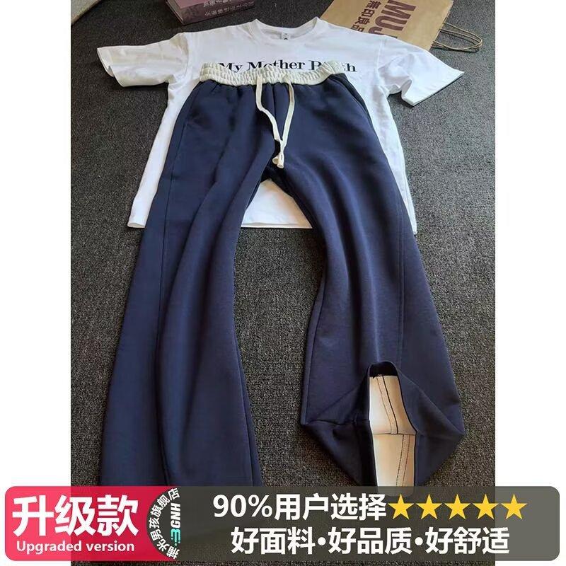 

White Gray Miter Cutter Pants Men s Lazy and Relaxed American Sweatpants Loose Straight Casual Trousers M темно-синий