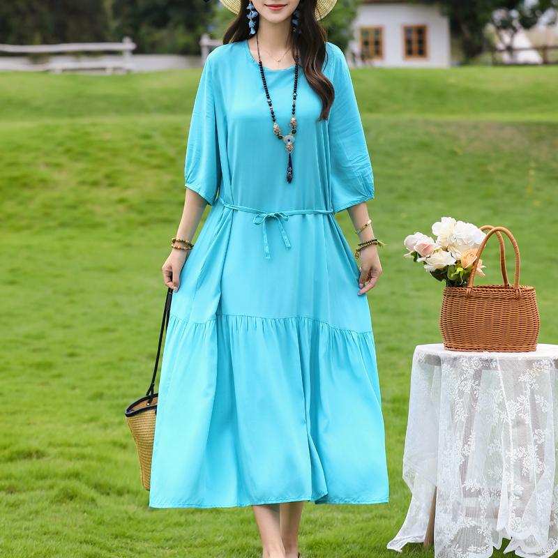 Women's Floral Print Maxi Dress, Tie Waist 3/4 Sleeve Casual Summer Dress (XL-5XL)
