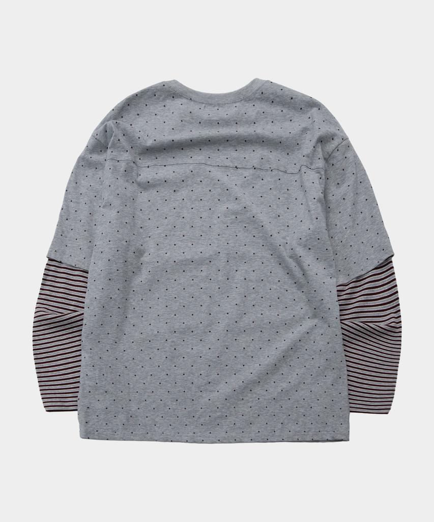 SOME PLACE Mini Dot Color Asymmetrical Stripe Two-Way Layered T-Shirt [Gray]