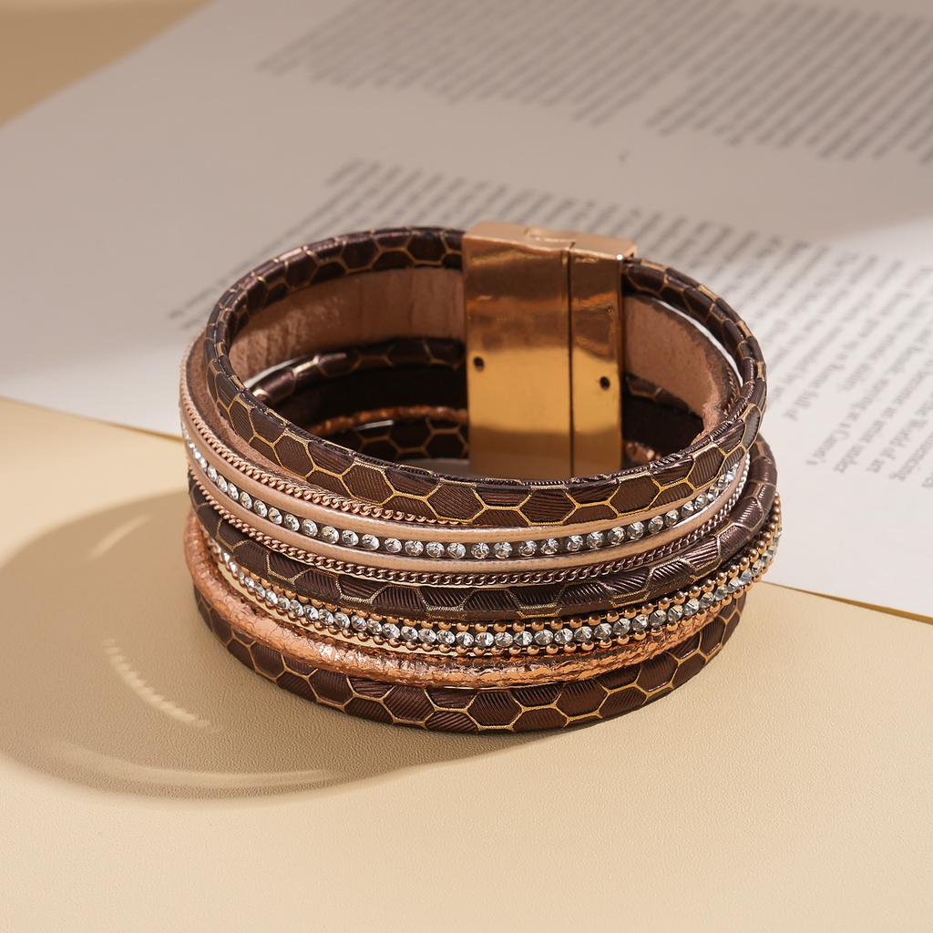 Leather Diamond Cross Multi-layer Magnetic Bracelet Autumn and Winter Personality Hip-hop Niche Jewelry