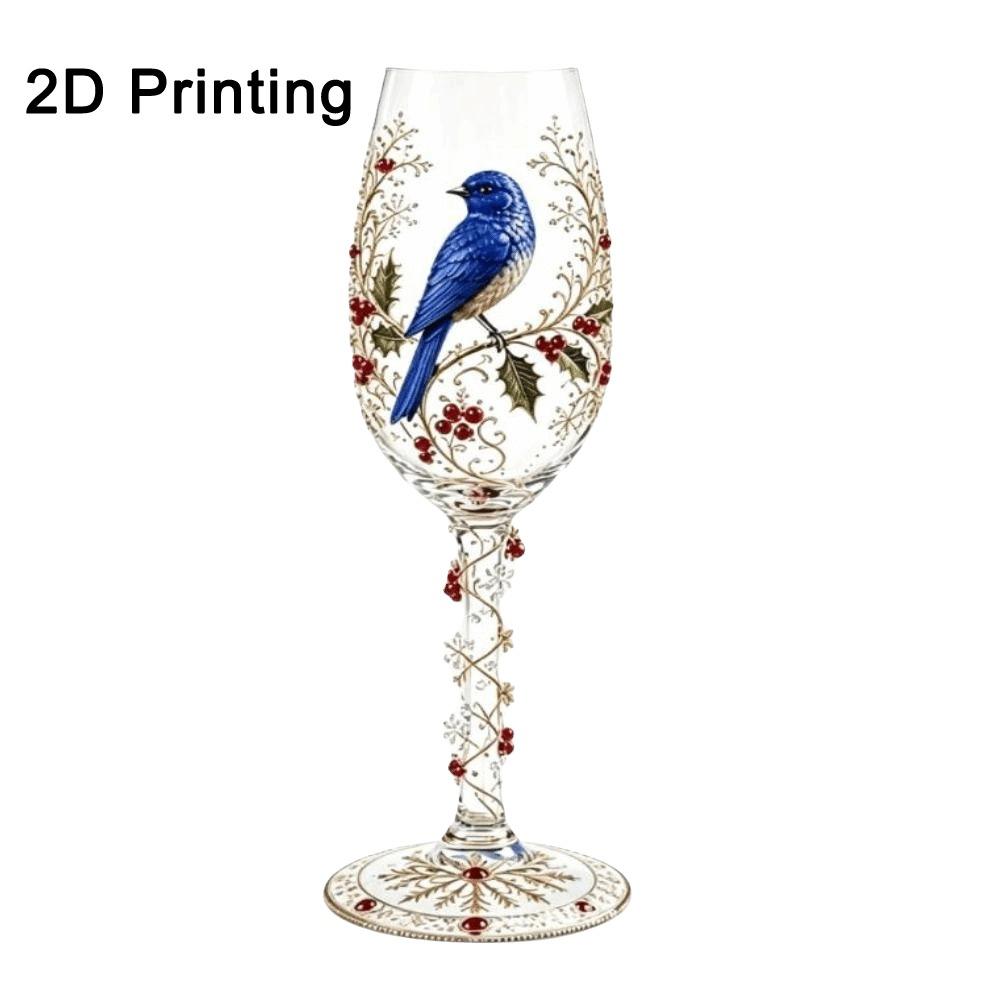 2D Printing Pattern Christmas Wine Glass Red Berries Xmas Bird Cup Bird Glass Goblet Party