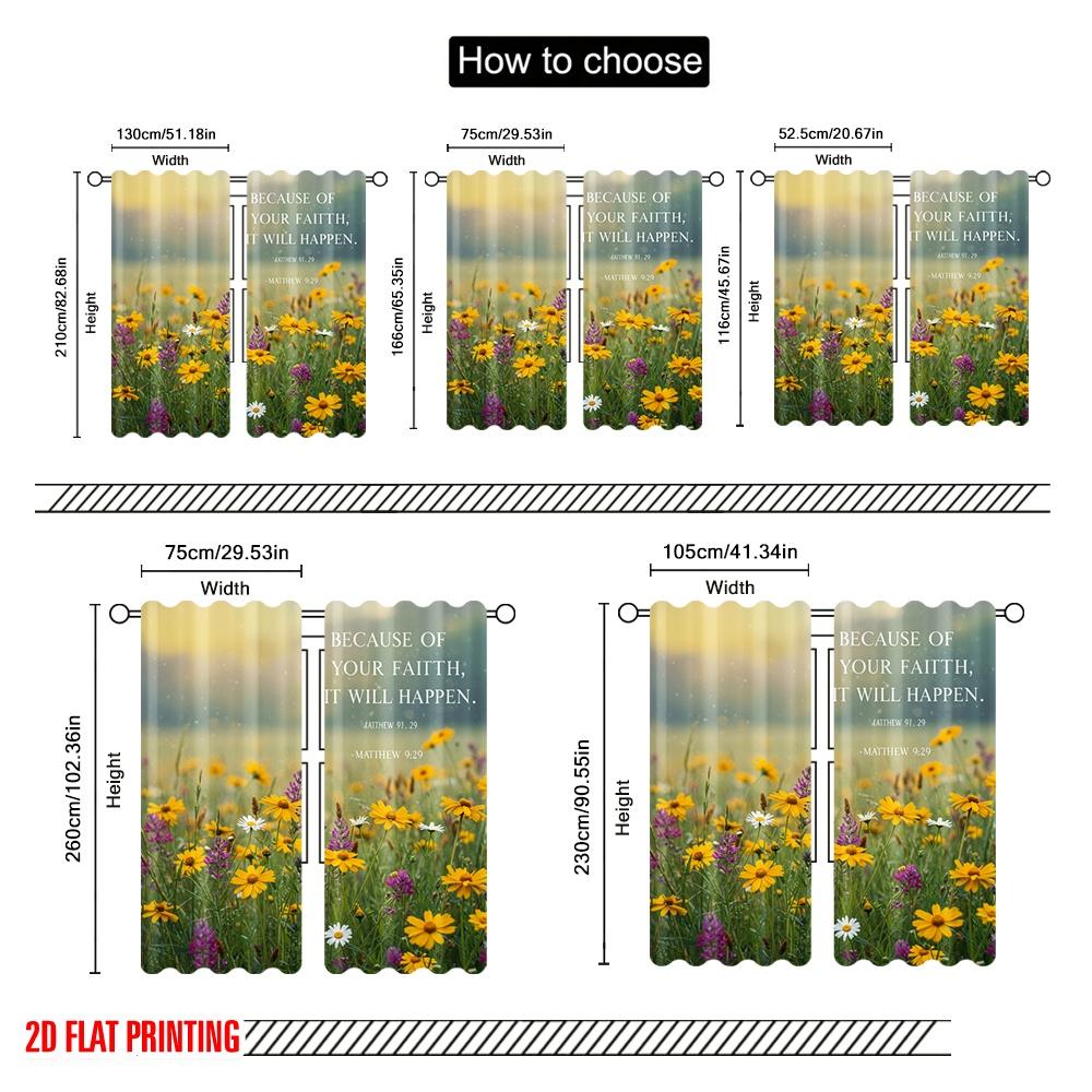 2pcs 2D Flat Printing Window Curtains FAITH HAPPEN Matthew Flowers 100% Polyester Fabric Without Electricity Festive Wall Decor