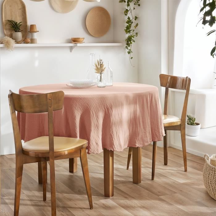 Nappe - Gaia - Ronde - 180 cm - 100% coton gaze - Rose pêche