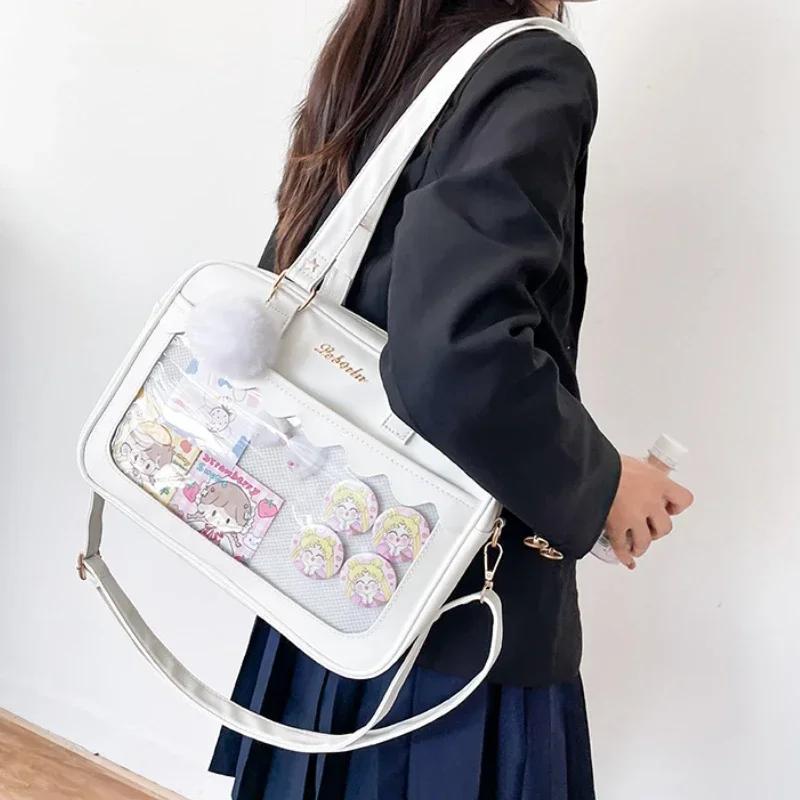Japanese Kawaii Shoulder Bag for Women PU Leather Itabag Transparent Bag JK Tote Bag Handbags Preppy Ita Purses and Handbags