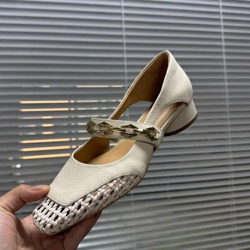 

Новые женские туфли с вырезами, дышащие и модные, плетеные туфли-лодочки с квадратным носком и толстым каблуком 40 бежевый