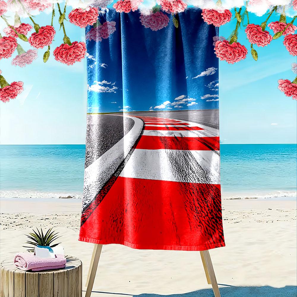 Race Track Red and White Design A must-have beach towel for beach travel