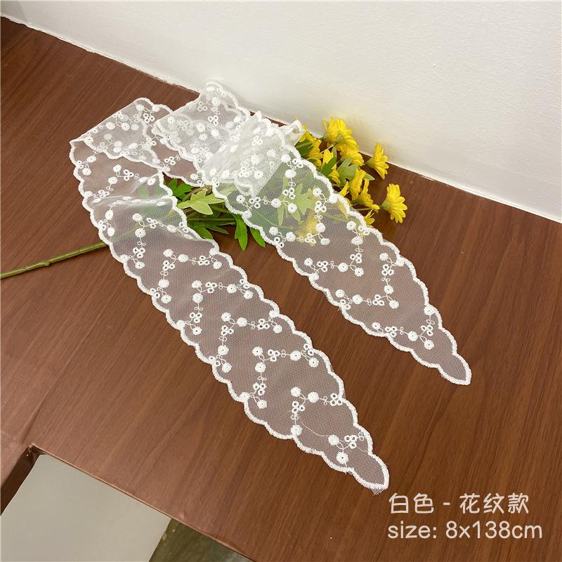 Fashion Solid Color Lace Embroidery Women's Hair Scarf Korean Style Hair Long Ribbons Scarf Hair Bands  Headwear