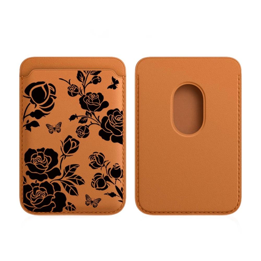 

For Magsafe Wallet Magnet Phone Card Bag Rose pattern Ultra-thin Mobile Phone Case Anti-theft for iPhone 17 16 15 14 13 ProMax коричневий