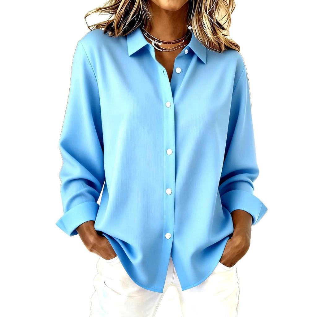 High-end Women's Winter Elegant Solid Color Long Sleeve Shirt