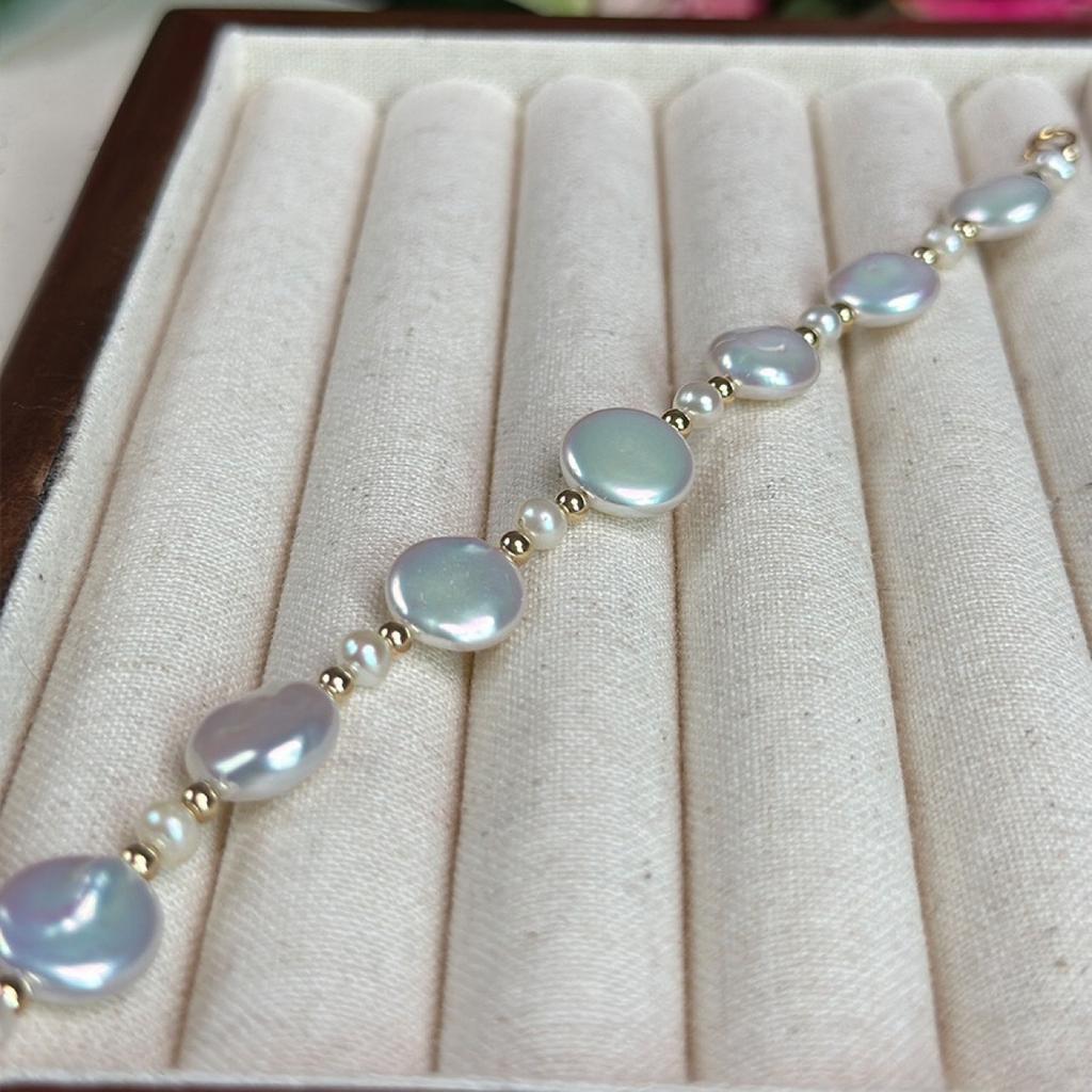 High Quality 100% Natural Button Freshwater Pearl 14K Gold Filled Ladies Short Beads Chain Bracelet Best Gifts No Fade