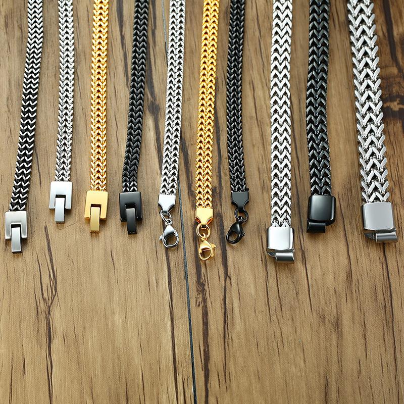Vnox Vintage Oxidized Cool Double Curb Chain Bracelets for Men Stainless Steel Punk Antique Cubic Foxtail Chain Male Pulseira