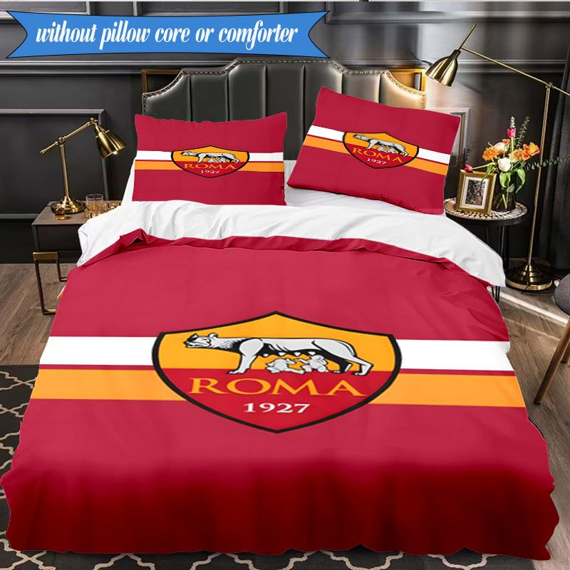 3PCS AS Roma1 Football club Printed Soft Bedding Set,Including 1pc Duvet Cover And 2pcs Pillowcases Perfect for Bedroom, Dormitory, Fan gift