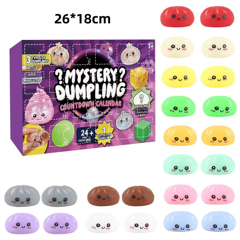 Slow Rebound Dumpling Advent Calendar 24Pcs Soft Squeeze Toys Mystery Anxiety Relief Set for Kids Home Play Office Relax