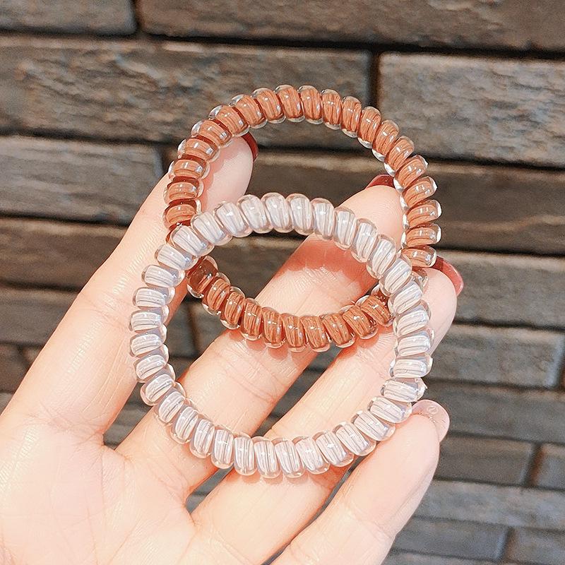 Korean Style Coffee Color Telephone Cord Hair Tie - Transparent Elastic Band for Women's Ponytail