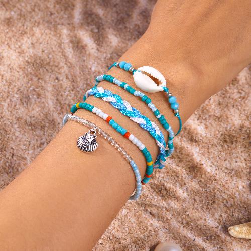 European American Fashion Bohemian Layered Beaded Bracelets Elastic Ethnic Bracelets for Women Female Bangle Bracelet