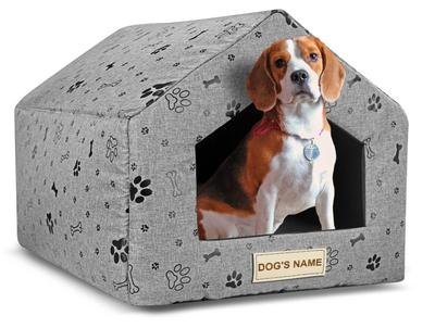 Personalized Dog Bed, House, 50x40 Cm, H=38 Cm, Black Paws