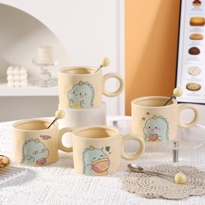 Light Luxury Ins Style Dinosaur Ceramic Cup Cute Mug with Lid Spoon Household High Value Coffee Cup Souvenir