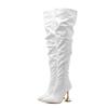 Eilyken Design Pleated Leather Over The Knee Boots Fashion Runway Strange High Heels Sexy Pointed Toe Zip Womans Shoes