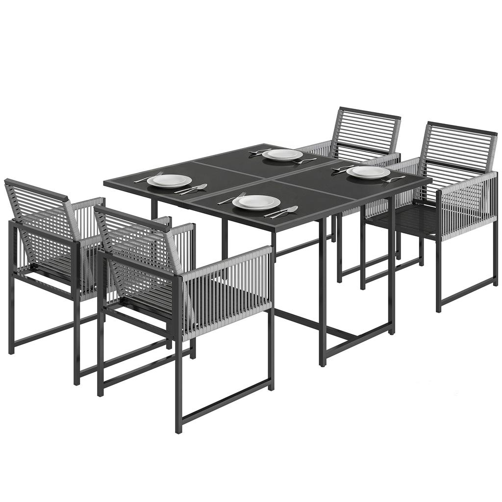 5 Pieces Garden Dining Set, Outdoor Patio Cube Set, 4 Seater Outdoor Table and Chairs with Foldable Backrest, Light Grey
