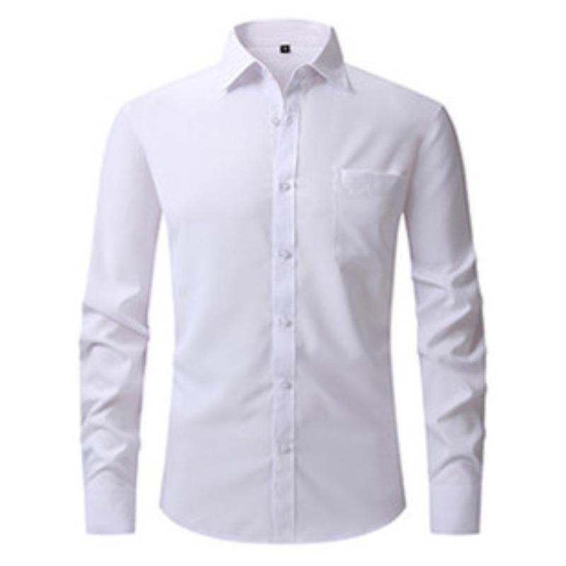 Men's Long Sleeve Shirt, 4-Way Stretch Solid Color Button-Up Shirt, Regular Fit Square Collar Minimalist Daily Top