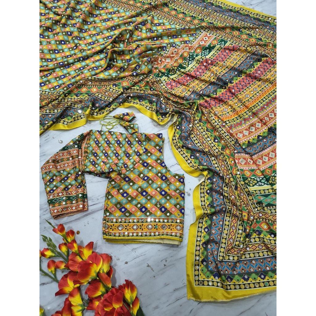 New Launch – Premium Chinon Silk Saree with Elegant Real Mirror Work Collection