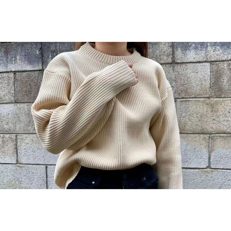 

Sunshine House Autumn and Winter New Arrival Export Japanese Single Women s Clothing Loose Oversize round Neck Sweater Knitwear Plus Size Apricot Bust size 116