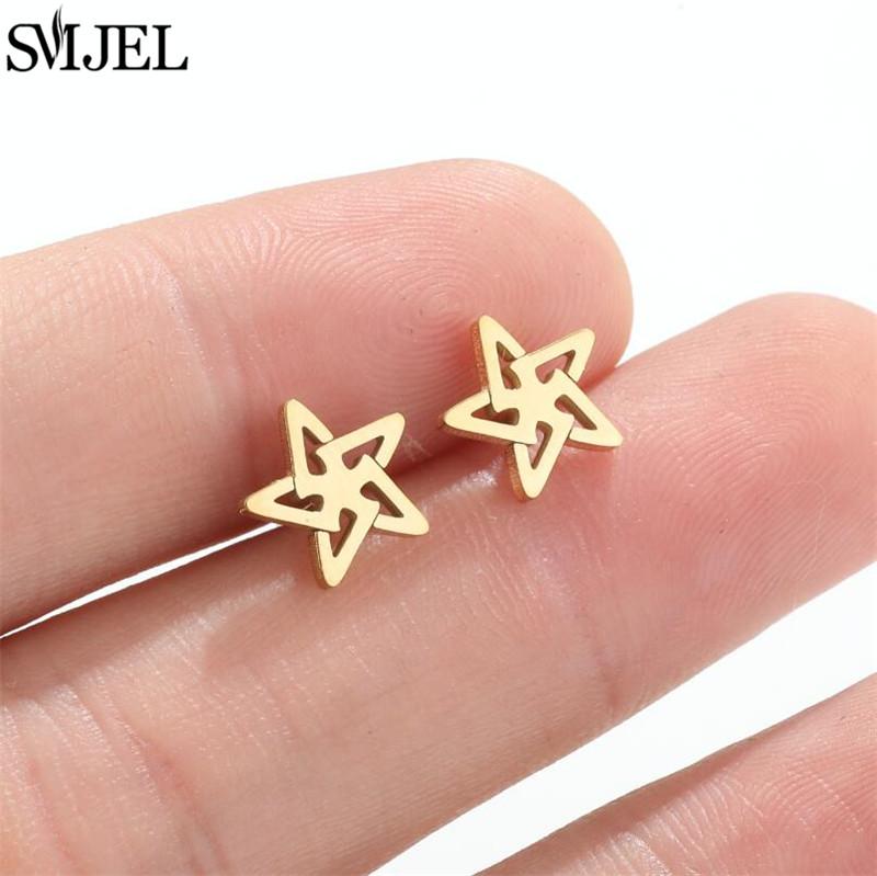 SMJEL Gold Stainless Steel Earrings Geometric Women Cute Leaf Star Footprints Mandala Cactus Earings Jewelry Small Studs Gift