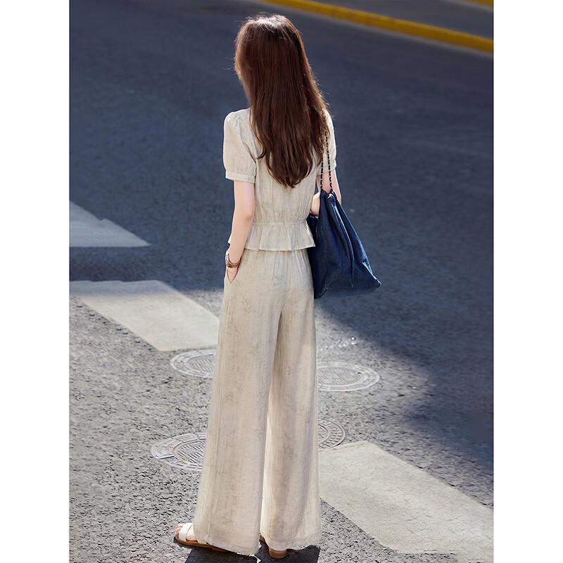 Retro Casual Short-Sleeve Shirt & Wide-Leg Pants Set
