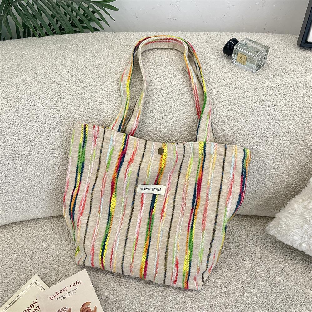 Rainbow Striped Women's Tote Bag Fashion Casual Shoulder Crossbody Handbag Street Style Shopping Bag