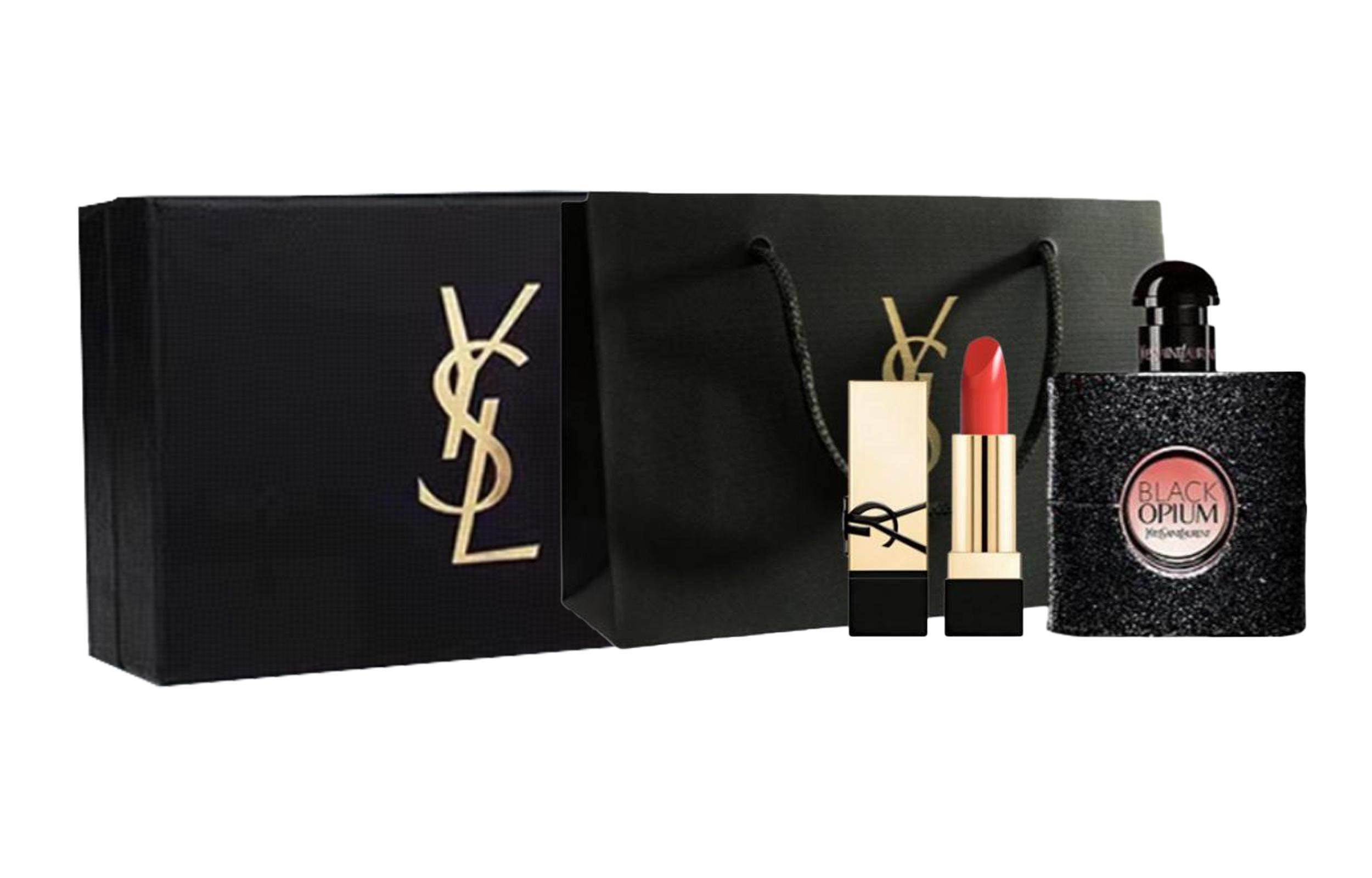 SAINT LAURENT Black Opium Perfume Sample Set, Gourmet Scent Family Eau De Parfum EDP Perfume Lipstick Gift Box Set