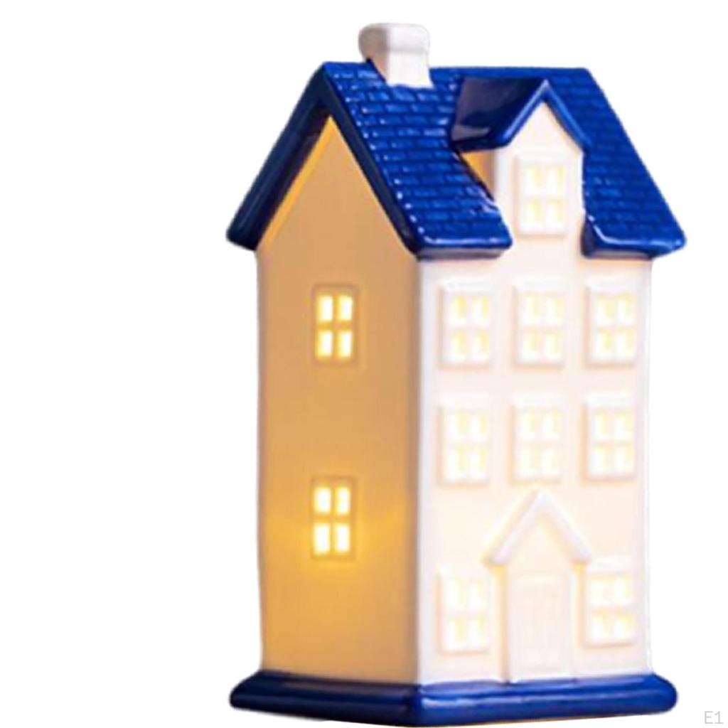 Ceramic Illuminated Cottage Figurine, House Statue, Figurines, Scene, Porcelain, Christmas