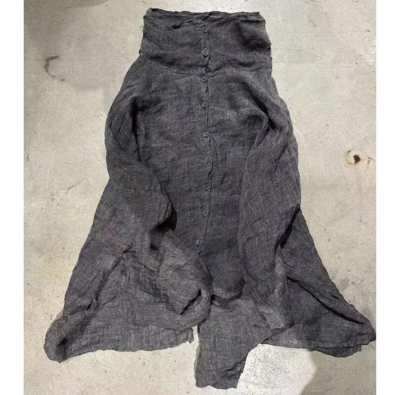 Johnature Kvinner Vintage rullekrave linskjorter Ensfargede Langermede knappoverdeler Høstknapp Uformelle dameskjorter